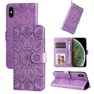 For iPhone X / XS Embossed Sunflower Leather Phone Case(Purple)
