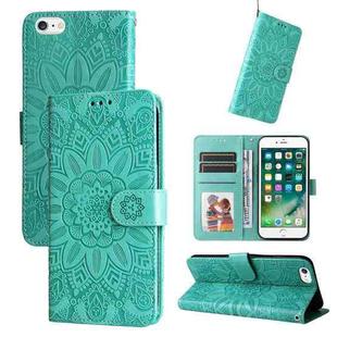 For iPhone SE 2022 / SE 2020 / 8 / 7 Embossed Sunflower Leather Phone Case(Green)