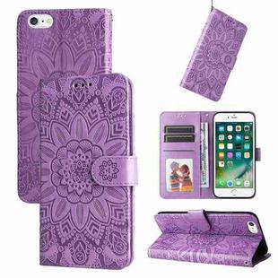 For iPhone SE 2022 / SE 2020 / 8 / 7 Embossed Sunflower Leather Phone Case(Purple)