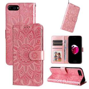 Embossed Sunflower Leather Phone Case For iPhone 7 Plus / 8 Plus(Pink)