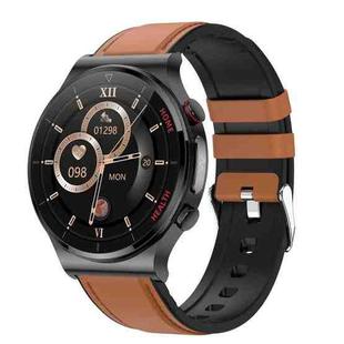 E300 1.32 Inch Screen Leather Watch Strap Smart Health Watch Supports Body Temperature Monitoring, ECG monitoring blood pressure(Brown)