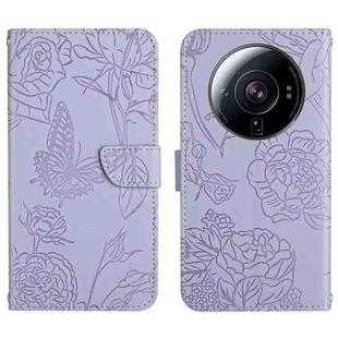 For Xiaomi 12S Ultra Skin Feel Butterfly Peony Embossed Leather Phone Case(Purple)
