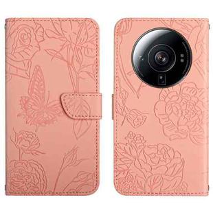 For Xiaomi 12S Ultra Skin Feel Butterfly Peony Embossed Leather Phone Case(Pink)