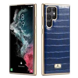 For Samsung Galaxy S22 5G Fierre Shann Crocodile Texture Electroplating PU Phone Case(Blue)