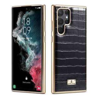 For Samsung Galaxy S22+ 5G Fierre Shann Crocodile Texture Electroplating PU Phone Case(Black)