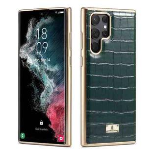 For Samsung Galaxy S22 Ultra 5G Fierre Shann Crocodile Texture Electroplating PU Phone Case(Green)