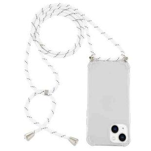 For iPhone 14 Four-Corner Shockproof Transparent TPU Case with Lanyard (White Black)