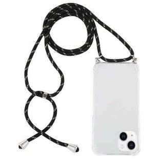 For iPhone 14 Four-Corner Shockproof Transparent TPU Case with Lanyard (Black Gold)