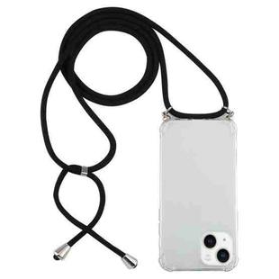 For iPhone 14 Four-Corner Shockproof Transparent TPU Case with Lanyard (Black)