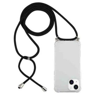 For iPhone 14 Plus Four-Corner Shockproof Transparent TPU Case with Lanyard (Black)