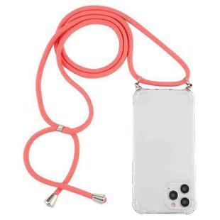 For iPhone 14 Pro Four-Corner Shockproof Transparent TPU Case with Lanyard(Red)