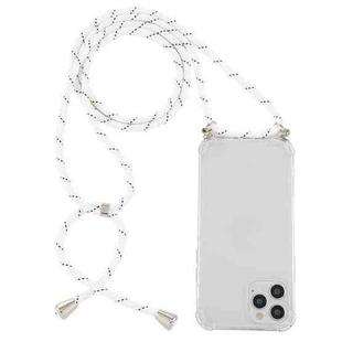 For iPhone 14 Pro Max Four-Corner Shockproof Transparent TPU Case with Lanyard (White Black)