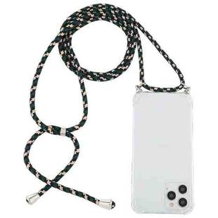 For iPhone 14 Pro Max Four-Corner Shockproof Transparent TPU Case with Lanyard (Green Black)