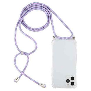 For iPhone 14 Pro Max Four-Corner Shockproof Transparent TPU Case with Lanyard (Purple Blue Yellow)