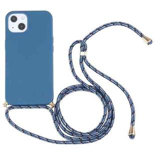 For iPhone 14 Wheat Straw Material + TPU Shockproof Phone Case with Neck Lanyard (Blue)