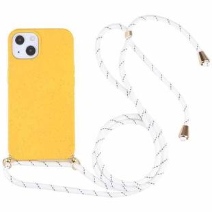 For iPhone 14 Wheat Straw Material + TPU Shockproof Phone Case with Neck Lanyard (Yellow)