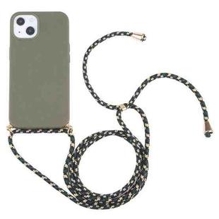 For iPhone 14 Wheat Straw Material + TPU Shockproof Phone Case with Neck Lanyard (Dark Green)