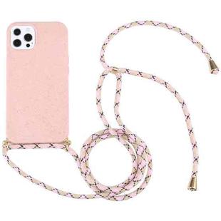 For iPhone 14 Pro Max Wheat Straw Material + TPU Shockproof Phone Case with Neck Lanyard (Pink)