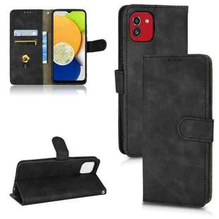 For Samsung Galaxy A03 166mm Skin Feel Magnetic Flip Leather Phone Case(Black)