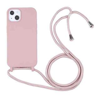 For iPhone 14 Plus Candy Colors TPU Protective Phone Case with Lanyard (Rose Gold)