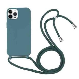 For iPhone 14 Pro Candy Colors TPU Protective Phone Case with Lanyard(Dark Green)