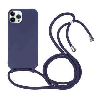 For iPhone 14 Pro Candy Colors TPU Protective Phone Case with Lanyard(Dark Blue)