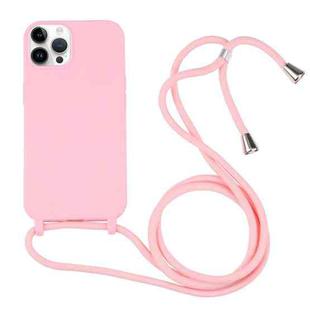 For iPhone 14 Pro Candy Colors TPU Protective Phone Case with Lanyard(Pink)