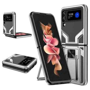 For Samsung Galaxy Z Flip4 2 in 1 Kickstand Magnetic Armor Shockproof Phone Case(Silver)