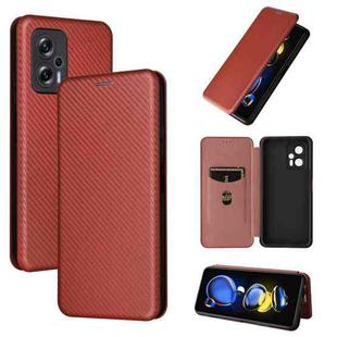 For Redmi Note 11T Pro / Note 11T Pro+ 5G / Poco X4 GT 5G Carbon Fiber Texture Leather Phone Case(Brown)