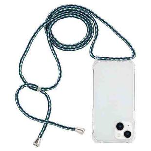 For iPhone 14 Transparent Acrylic Airbag Shockproof Phone Protective Case with Lanyard (Green White Blue)