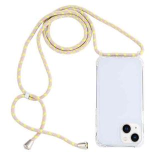 For iPhone 14 Transparent Acrylic Airbag Shockproof Phone Protective Case with Lanyard (Yellow Pink Grey)