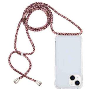 For iPhone 14 Transparent Acrylic Airbag Shockproof Phone Protective Case with Lanyard (Red Apricot Grey Fine Lines)