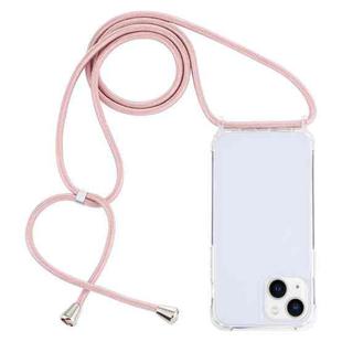 For iPhone 14 Plus Transparent Acrylic Airbag Shockproof Phone Protective Case with Lanyard (Rose Gold)
