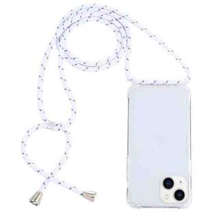 For iPhone 14 Plus Transparent Acrylic Airbag Shockproof Phone Protective Case with Lanyard (White Grey Rough Grain)