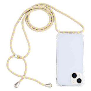 For iPhone 14 Plus Transparent Acrylic Airbag Shockproof Phone Protective Case with Lanyard (Yellow Pink Grey)