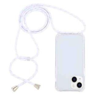 For iPhone 14 Plus Transparent Acrylic Airbag Shockproof Phone Protective Case with Lanyard (White Gold)