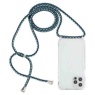 For iPhone 14 Pro Transparent Acrylic Airbag Shockproof Phone Protective Case with Lanyard(Green White Blue)