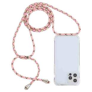 For iPhone 14 Pro Transparent Acrylic Airbag Shockproof Phone Protective Case with Lanyard(Pink Apricot Coffee)