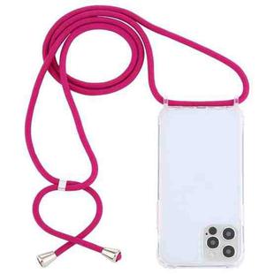 For iPhone 14 Pro Max Transparent Acrylic Airbag Shockproof Phone Protective Case with Lanyard (Rose Red)