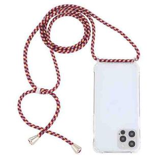 For iPhone 14 Pro Max Transparent Acrylic Airbag Shockproof Phone Protective Case with Lanyard (Red Apricot Grey Rough Grain)