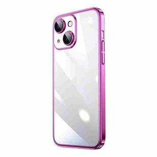 For iPhone 14 Transparent Electroplated PC Phone Case (Rose Red)