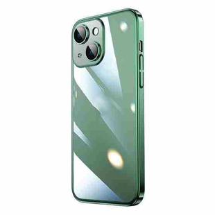 For iPhone 14 Plus Transparent Electroplated PC Phone Case (Dark Green)