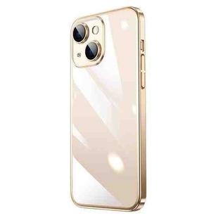 For iPhone 14 Plus Transparent Electroplated PC Phone Case (Gold)