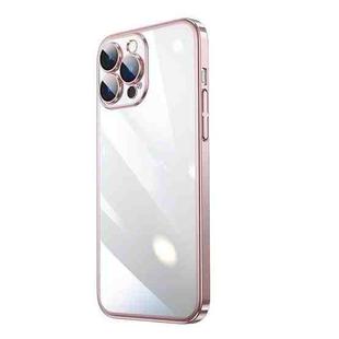 For iPhone 14 Pro Max Transparent Electroplated PC Phone Case (Pink)