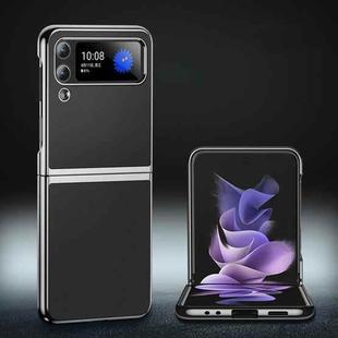 For Samsung Galaxy Z Flip4 Plating Plain Leather Phone Case(Black)