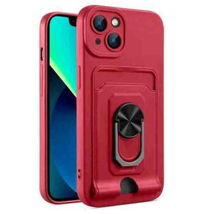 For iPhone 14 Ring Kickstand Card Wallet TPU Phone Case (Red)