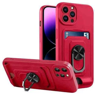 For iPhone 14 Pro Ring Kickstand Card Wallet TPU Phone Case(Red)