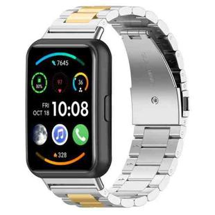 For Huawei Watch Fit 2 Three-bead Metal Stainless Steel Watch Band(Silver Gold)