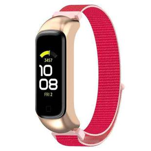 For Samsung Galaxy Fit 2 SM-R220 Nylon Loop Watch Band(Red + Rose Gold Frame)