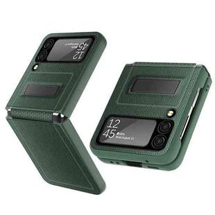 For Samsung Galaxy Z Flip4 Litchi Texture Hinge Holder Phone Case(Green)